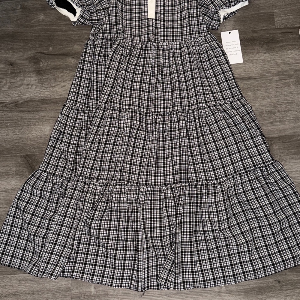 English Factory plaid A-line tiered midi dress - Picture 9 of 13